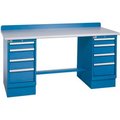 Lista International Technical Workbench w/4 Drawer Cabinets, Plastic Laminate Top - Blue XSTB63-72PT/BB